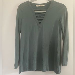 Green long sleeve shirt with v neck